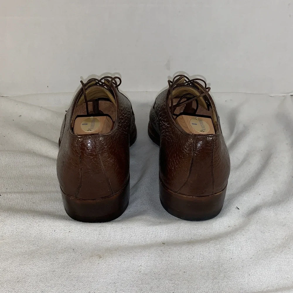 Moreschi Men's Italian Brown Pebbled Leather Derby Lace-Up Oxford Style Shoes 9